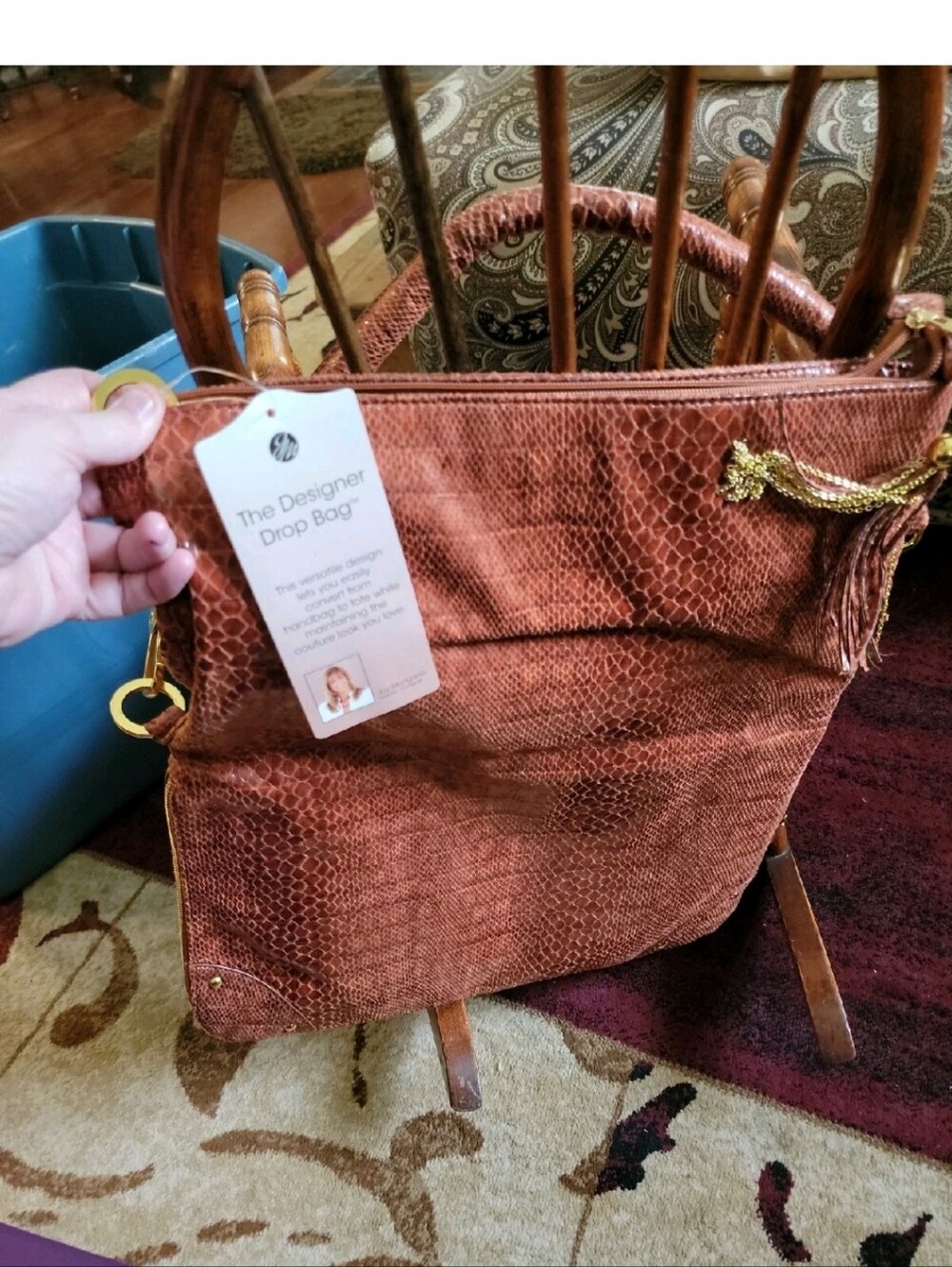 JM The Designer Drop Bag Joy Mangano Faux Crocodile Alligator -NEW